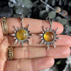 Baltic Amber Sun Pendant, .925 Sterling Silver Necklace, 18 inch Chain