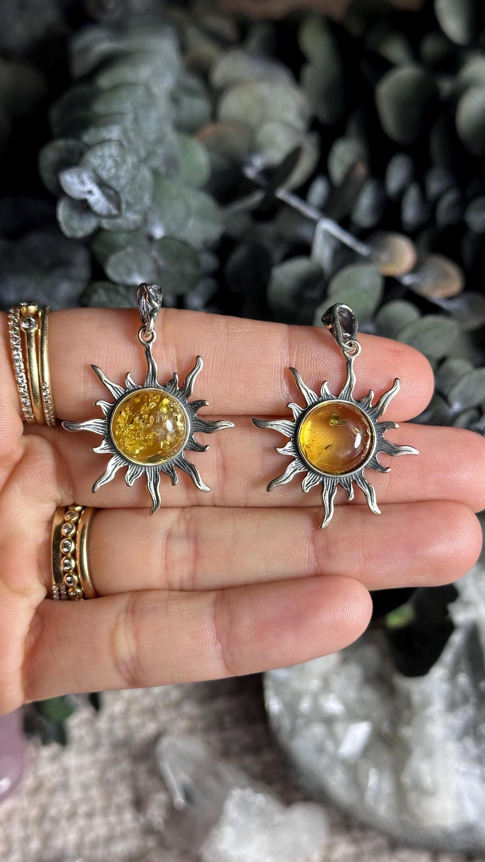 Baltic Amber Sun Pendant, .925 Sterling Silver Necklace, 18 Inch Chain Baltic Amber Sun Pendant, .925 Sterling Silver Necklace, 18 Inch Chain