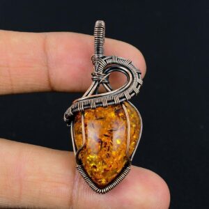 Beautiful Baltic Amber Pendant Copper Wire Wrapped Pendant Oxidized Copper Baltic Amber Gemstone Pendant Copper Pendant Gift To Her Mother