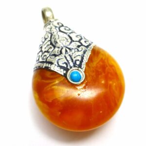 Amber Color Pendant Tibetan Bali Sterling Silver Focal Bead Drop Facet Birthday Gift One Of A Kind Handmade Jewelry Stone Stringing