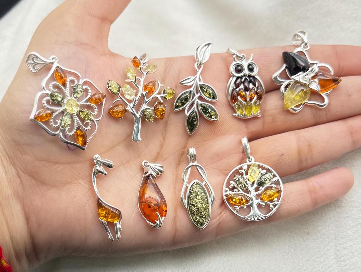Handmade Baltic Amber Pendant: 925 Sterling Silver Gemstone Jewelry