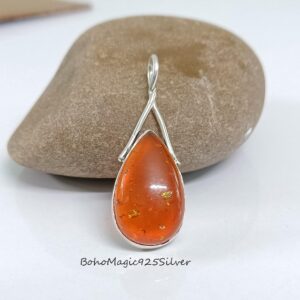 Handmade Baltic Amber Sterling Silver Teardrop Pendant