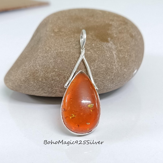 Handmade Baltic Amber Sterling Silver Teardrop Pendant