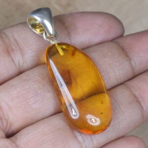 Insect Amber Pendant: 925 Sterling Silver, Natural Gemstone Jewelry