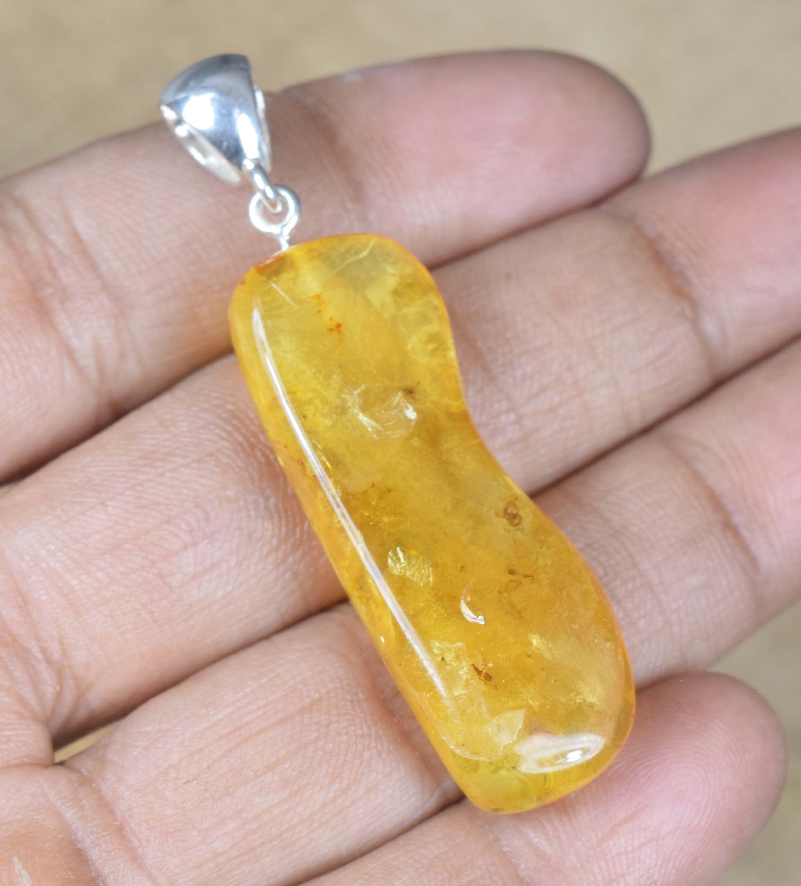 Insect Amber Pendant: 925 Sterling Silver, Natural Gemstone Jewelry