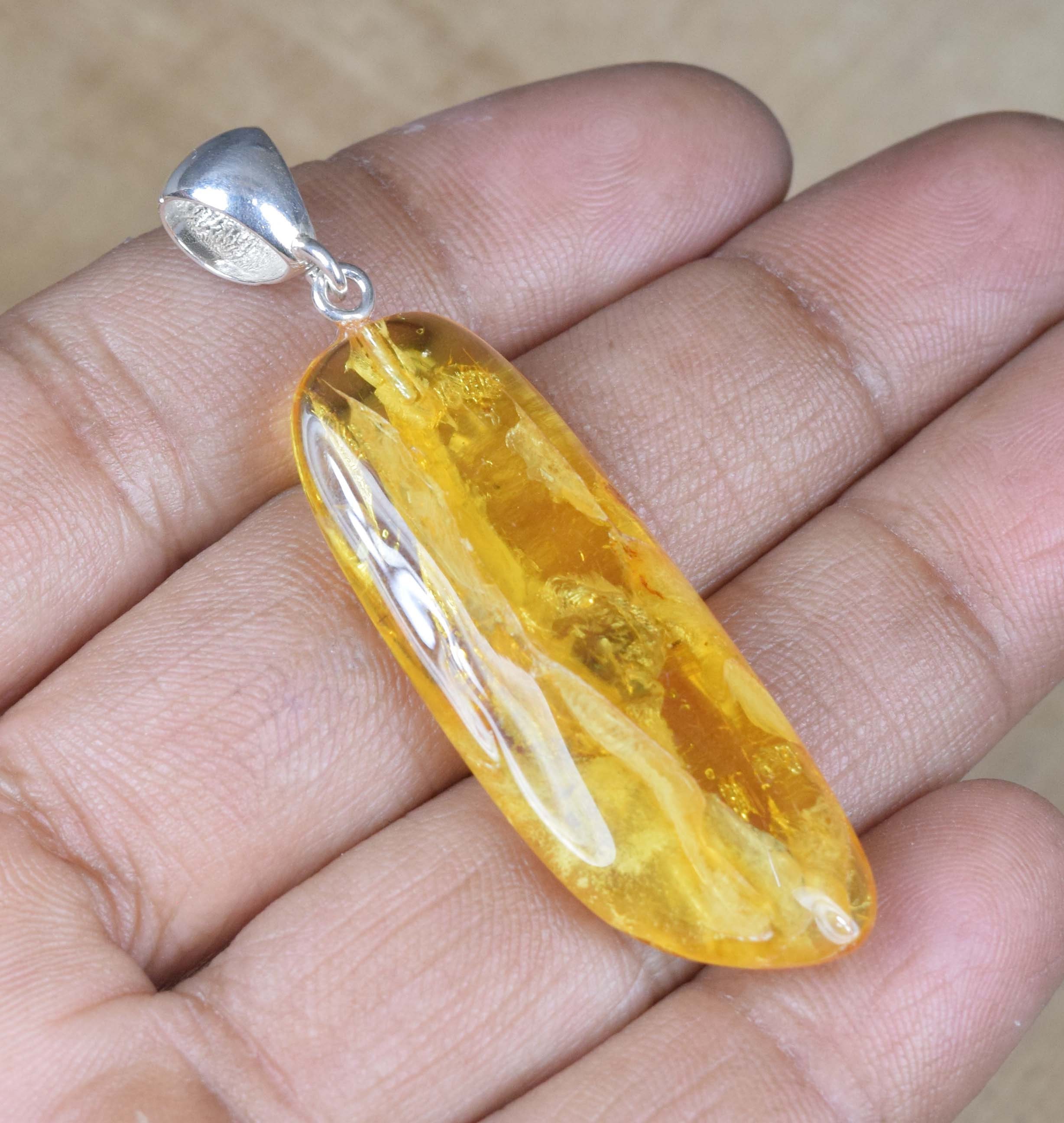 Insect Amber 925 Sterling Silver Pendant: Natural Gemstone Jewelry Insect Amber 925 Sterling Silver Pendant: Natural Gemstone Jewelry