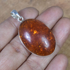 Lab Yellow Amber Sterling Silver Pendant: Handmade Oval Gemstone Jewelry