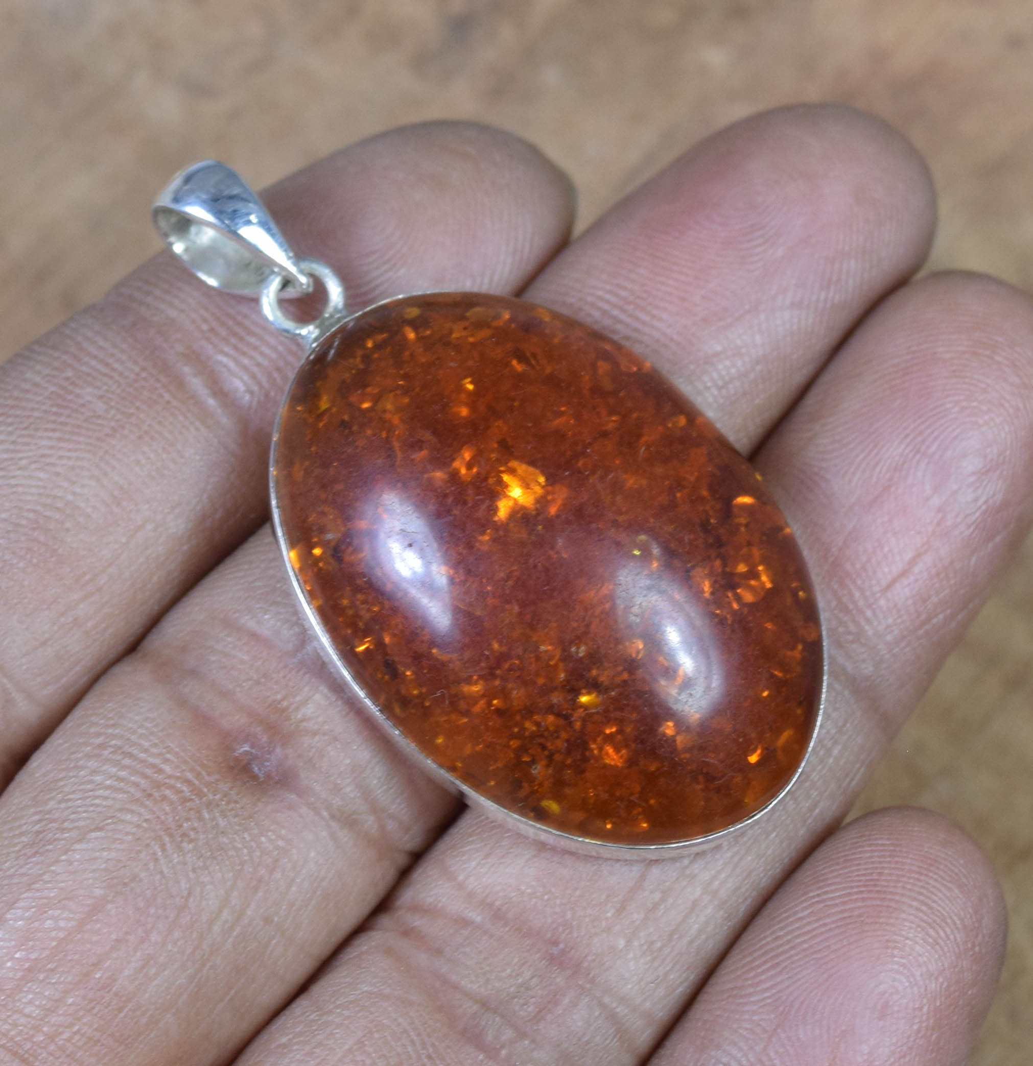Lab Yellow Amber Sterling Silver Pendant: Handmade Oval Gemstone Jewelry