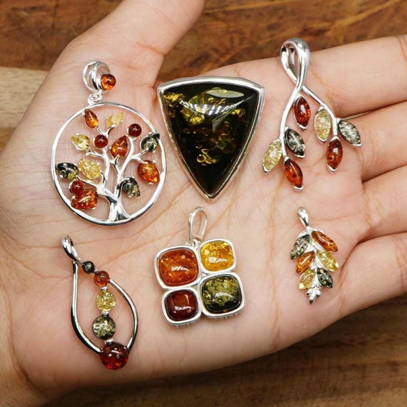Multi Baltic Amber 925 Sterling Silver Gemstone Pendant