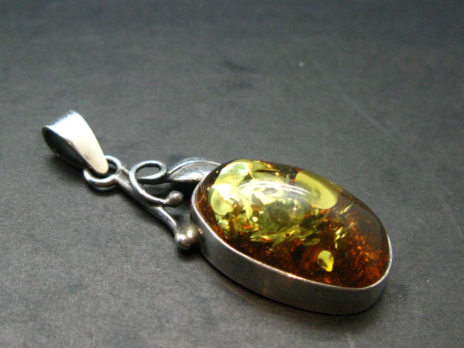 Natural Baltic Amber 925 Silver Pendant - 2.1" Natural Baltic Amber 925 Silver Pendant - 2.1"