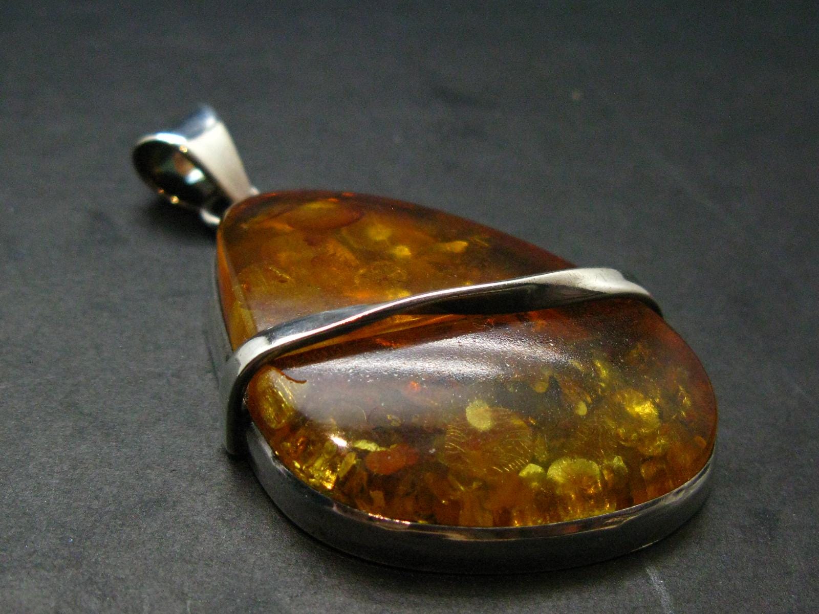 Natural  Baltic Amber 925 Silver Pendant - 2.1"