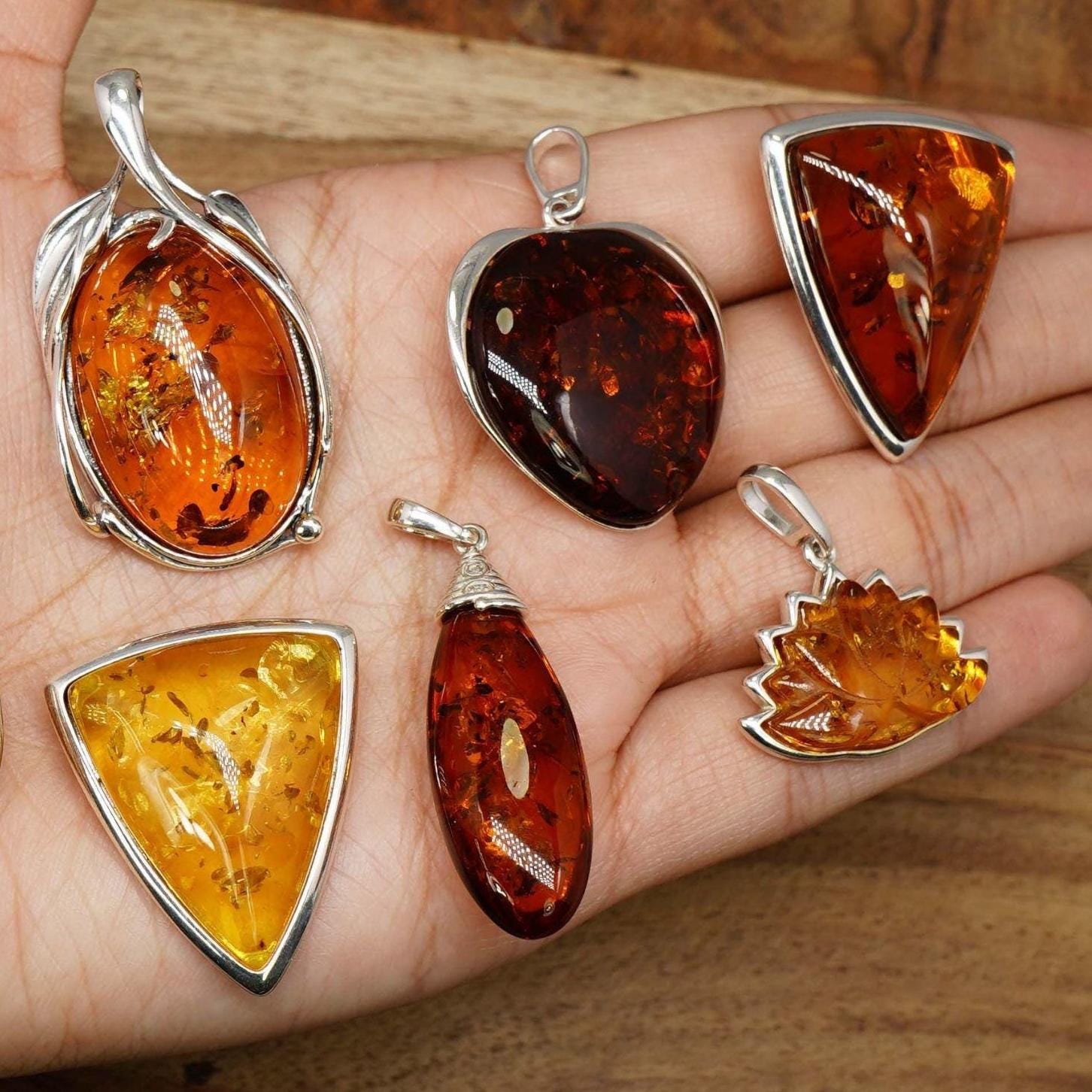 Natural Baltic Amber 925 Sterling Silver Gemstone Boho Pendant