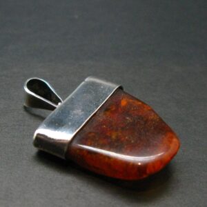 Natural Cognac Baltic Amber 925 Silver Pendant - 1.6"