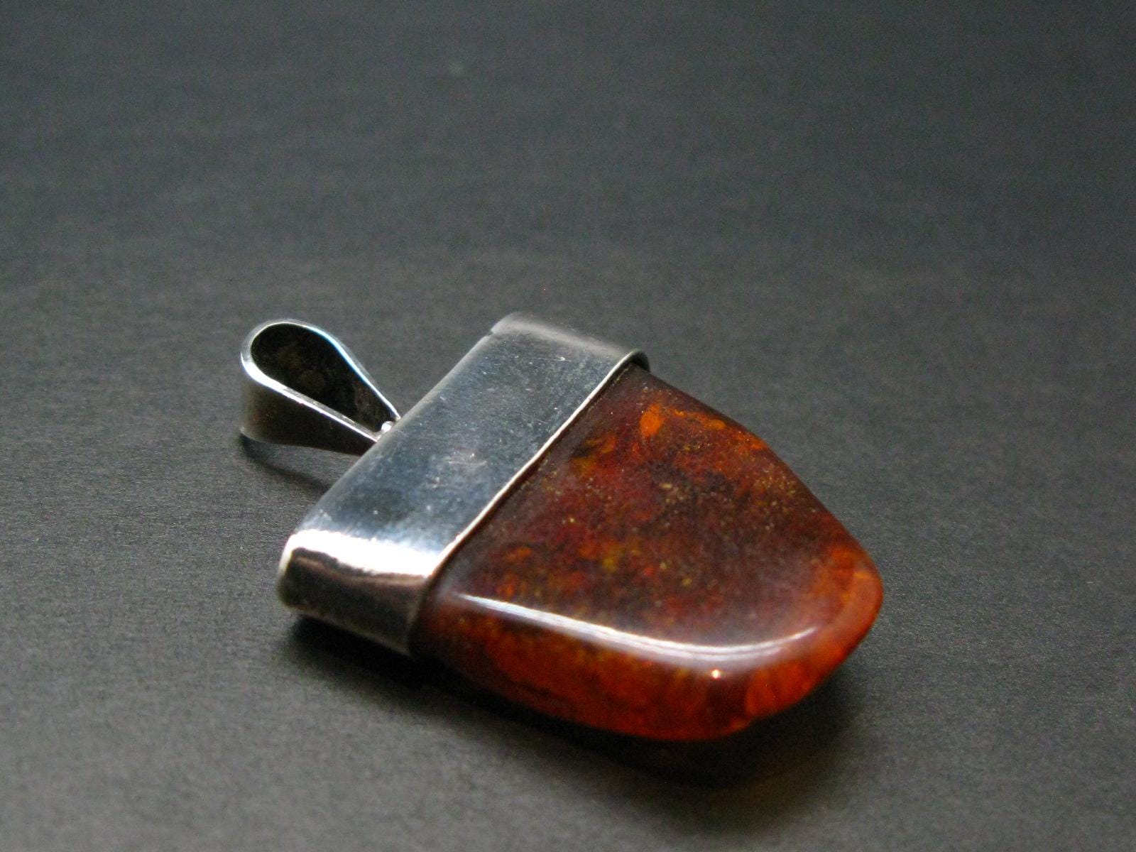 Natural Cognac Baltic Amber 925 Silver Pendant - 1.6" Natural Cognac Baltic Amber 925 Silver Pendant - 1.6"