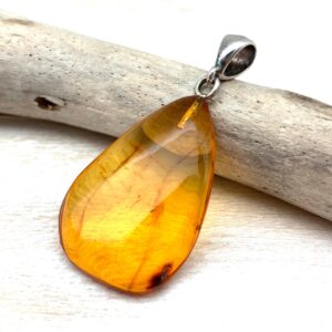 Whisky Amber Pendant with Insect Inclusion, 925 Sterling Silver