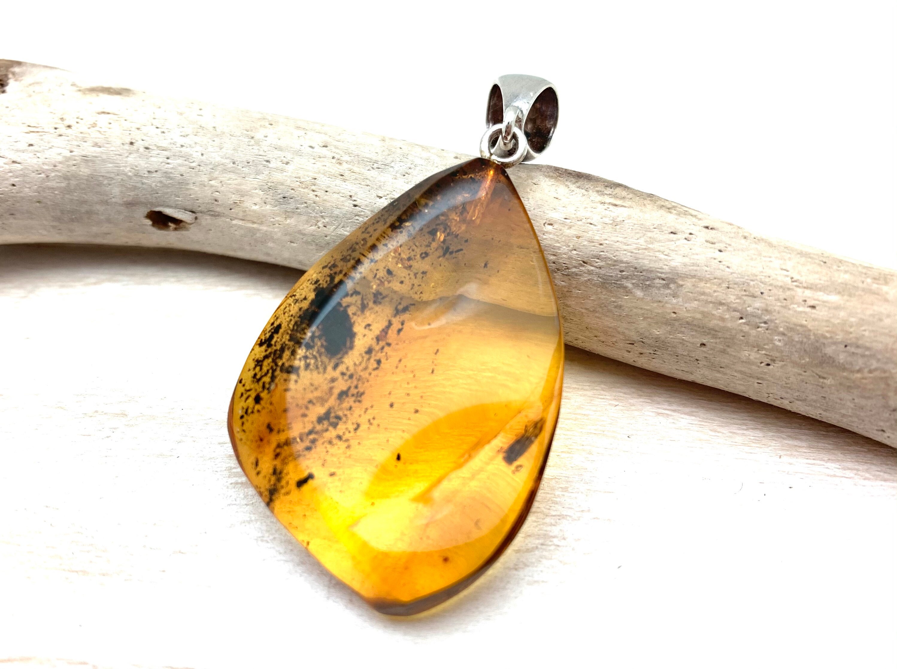 Natural Amber Insect Pendant, 925 Sterling Silver, Collector's Item Natural Amber Insect Pendant, 925 Sterling Silver, Collector's Item