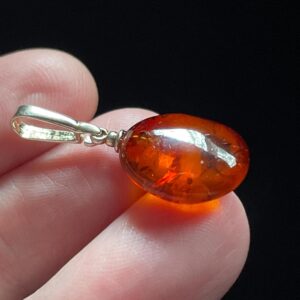 Natural Amber Pebble Pendant, Handmade With Solid Sterling Silver And Genuine Baltic Amber, Dark Honey Color, Beautiful Perfect Gift!
