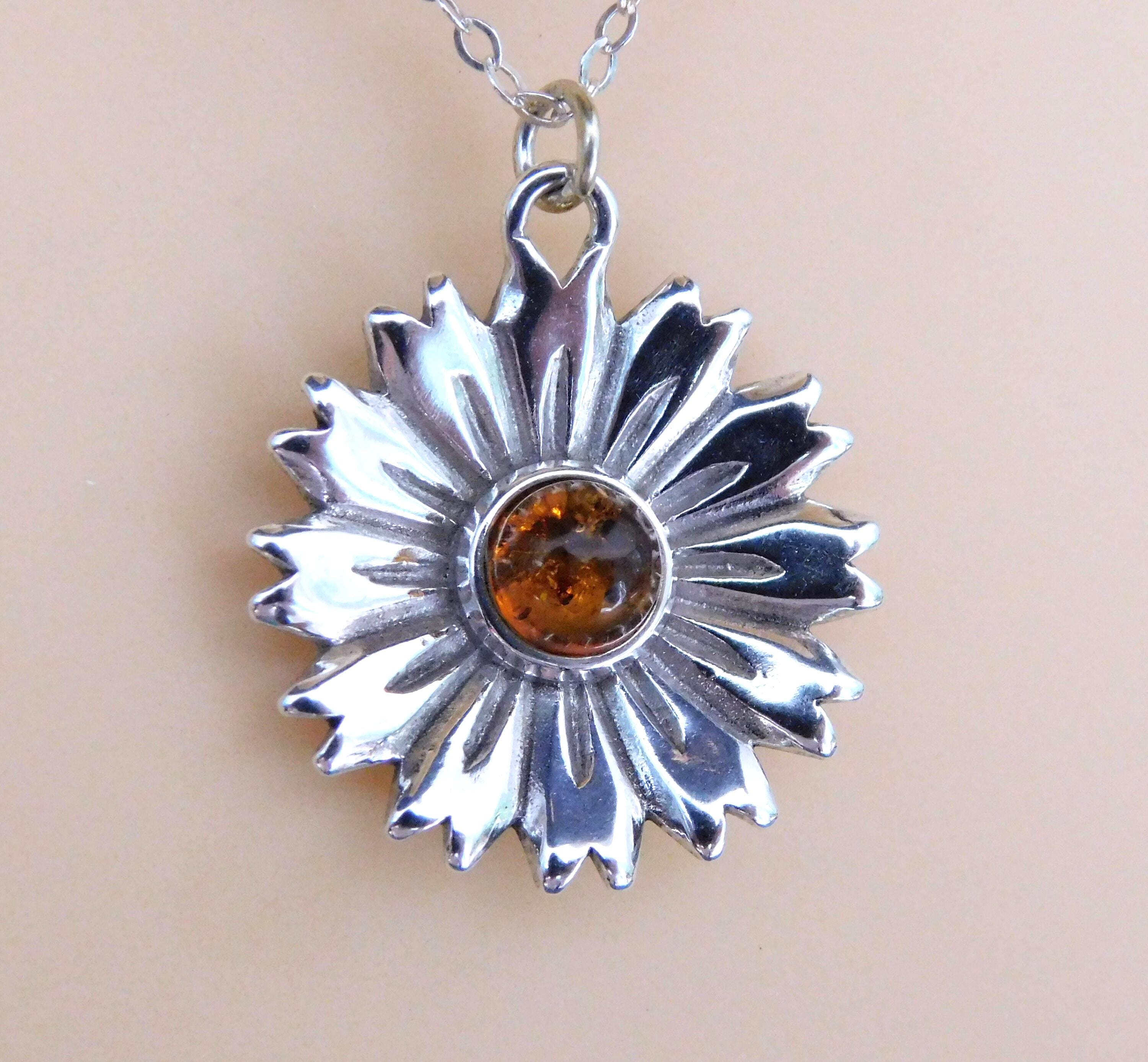 New Natural Amber Pendant Necklace: Sterling Silver, Unusual Gemstone