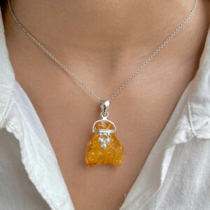 Raw Amber Pendant Necklace / 925 Sterling Silver / Healing Gemstone / Gifts For Her / Fancy / Raw Amber Statement Jewellery / Amb-p-2.