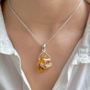Raw Amber Pendant Necklace / 925 Sterling Silver / Healing Gemstone / Gifts For Her / Fancy / Raw Amber Statement Jewellery / Amb-p-36.