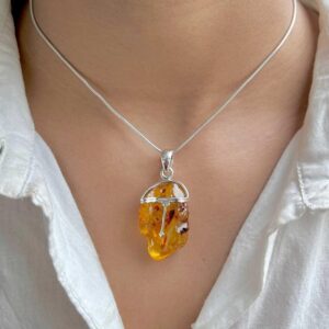 Raw Amber Pendant Necklace / 925 Sterling Silver / Healing Gemstone / Gifts For Her / Fancy / Raw Amber Statement Jewellery / Amb-p-21.