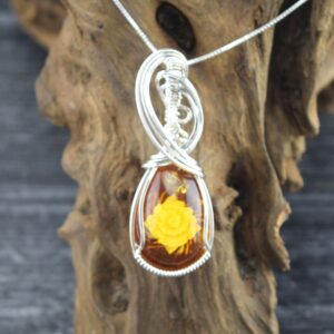 Sterling Silver Wire Wrapped Amber Cameo Pendant
