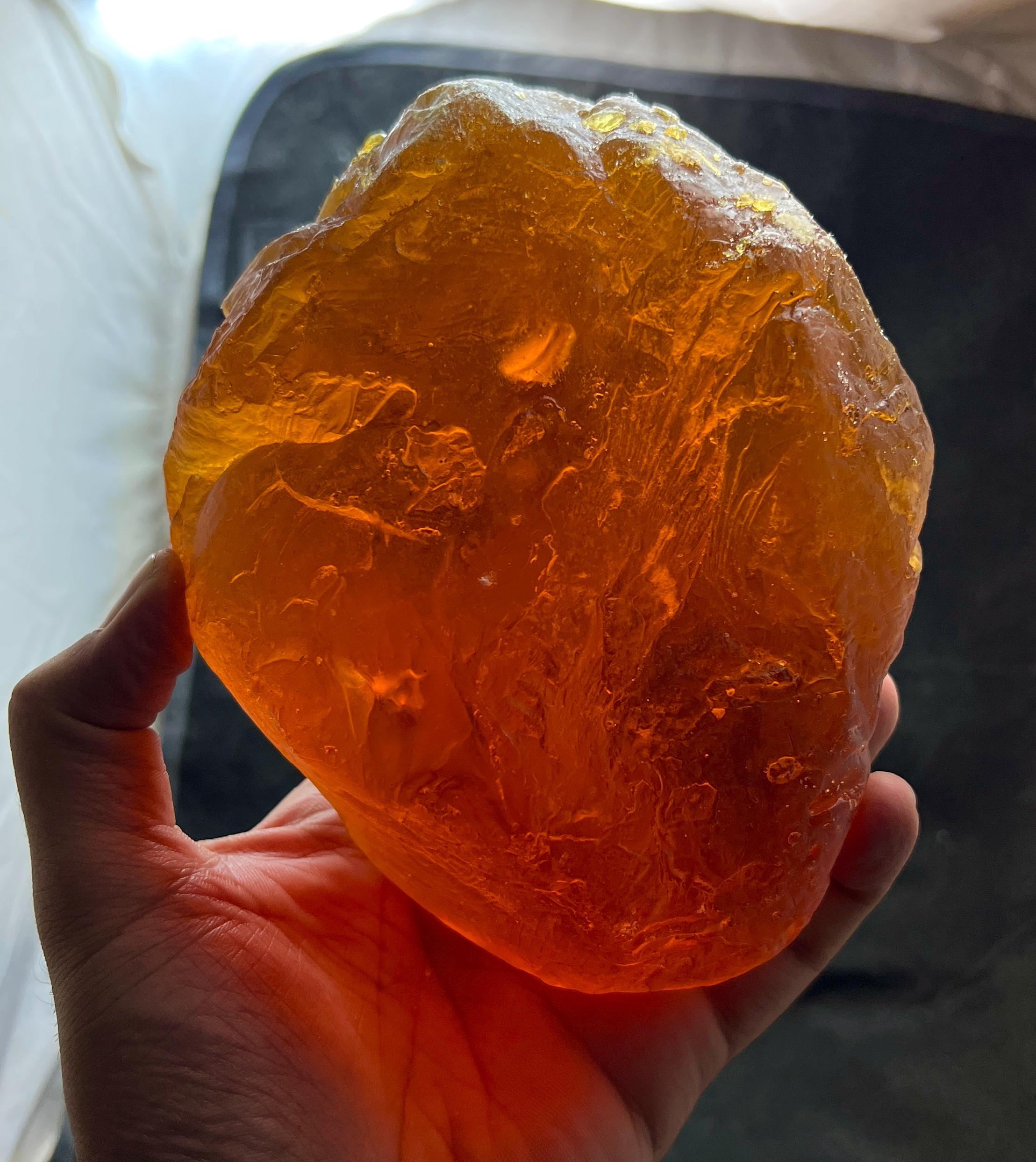 Massive Honey Amber Rough Stone | Transparent With Insect Inclusion 903g 155x125x95mm