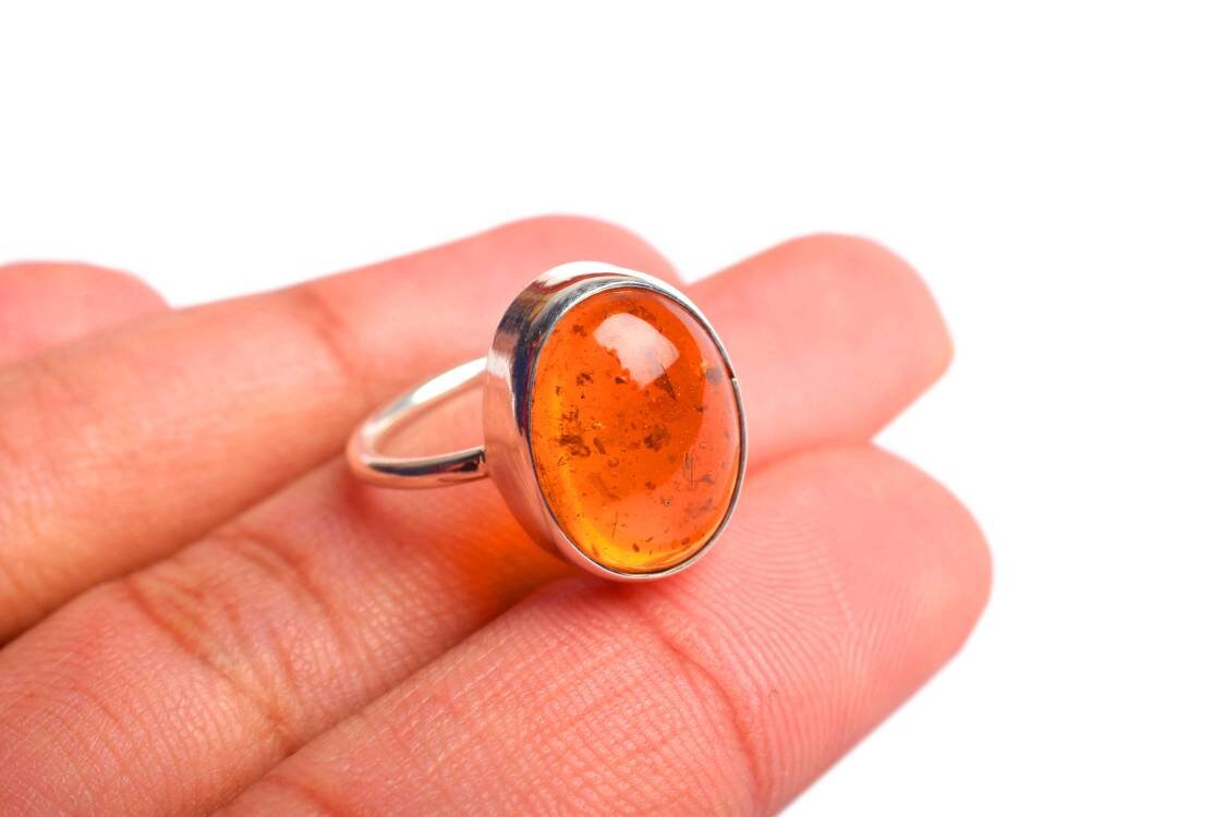 Amber Ring, 925 Silver Ring, Womens Jewelry, Birthday Gift, Affordable Ring, Gemstone Ring, Boho Ring, Dainty Ring