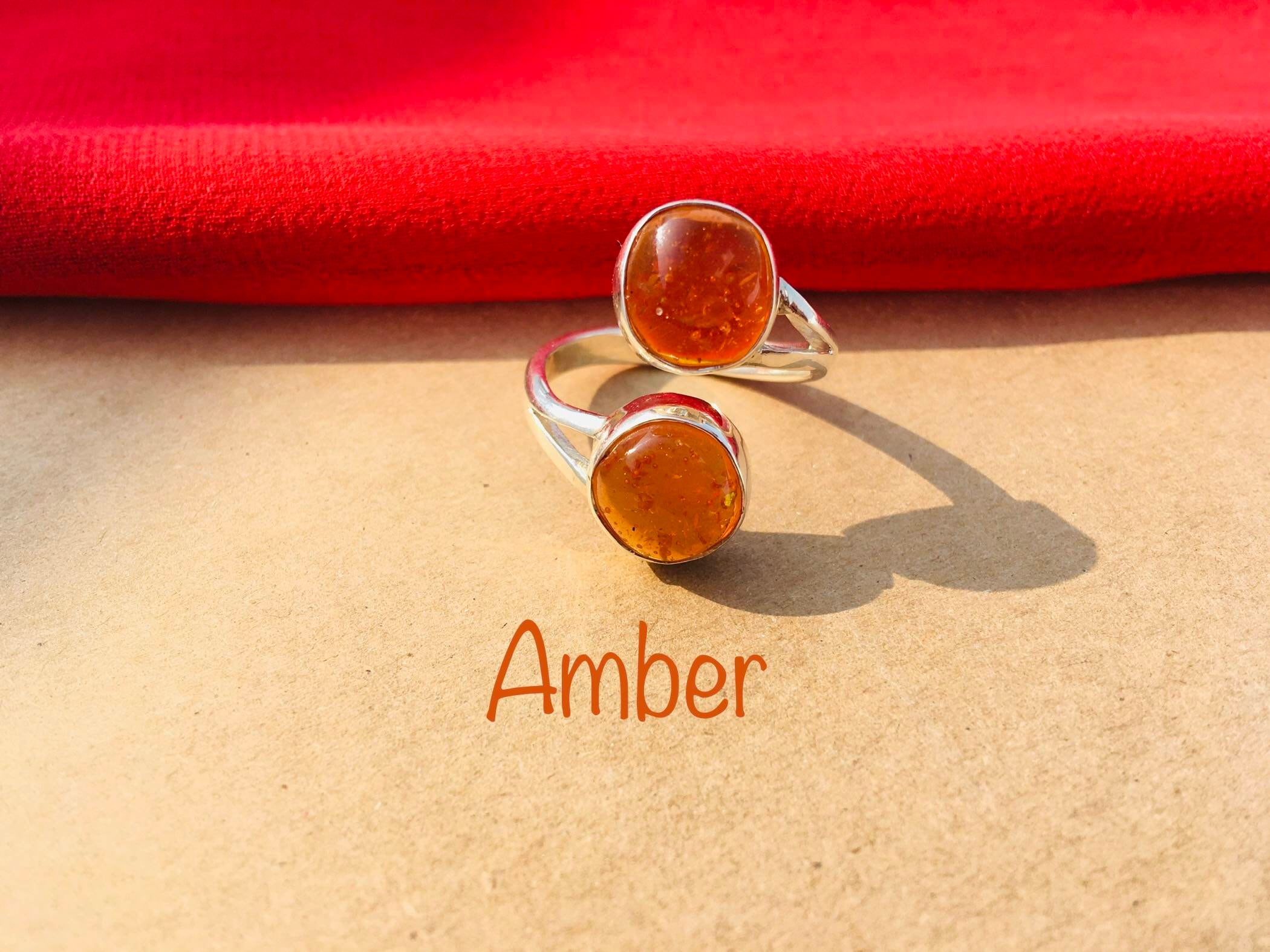 Amber Ring 925 Sterling Silver, Natural Amber Gemstone Ring, Women’s Dainty Silver Ring, Boho Jewelry, Affordable Gift For Her