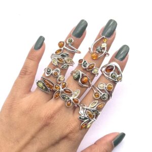 Baltic Amber Ring: 925 Sterling Silver Multi Gemstone, Handmade