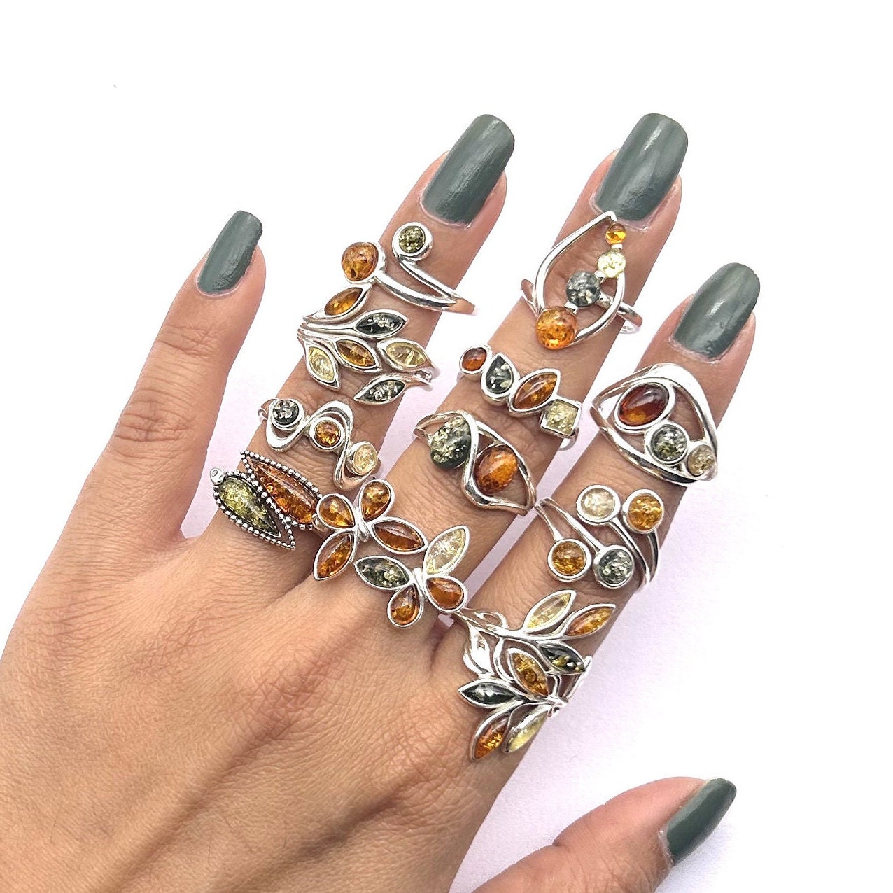Baltic Amber Ring: 925 Sterling Silver Multi Gemstone, Handmade Baltic Amber Ring: 925 Sterling Silver Multi Gemstone, Handmade