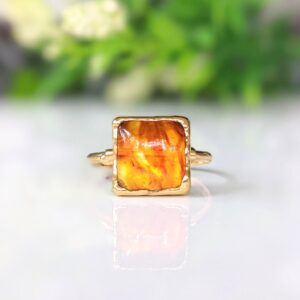 Baltic Amber Ring, Gold Cocktail Ring, Amber Jewelry, Square Stone Ring, Statement Ring, Unique Gift For Her, Girlfriend Gift, Gift For Mom
