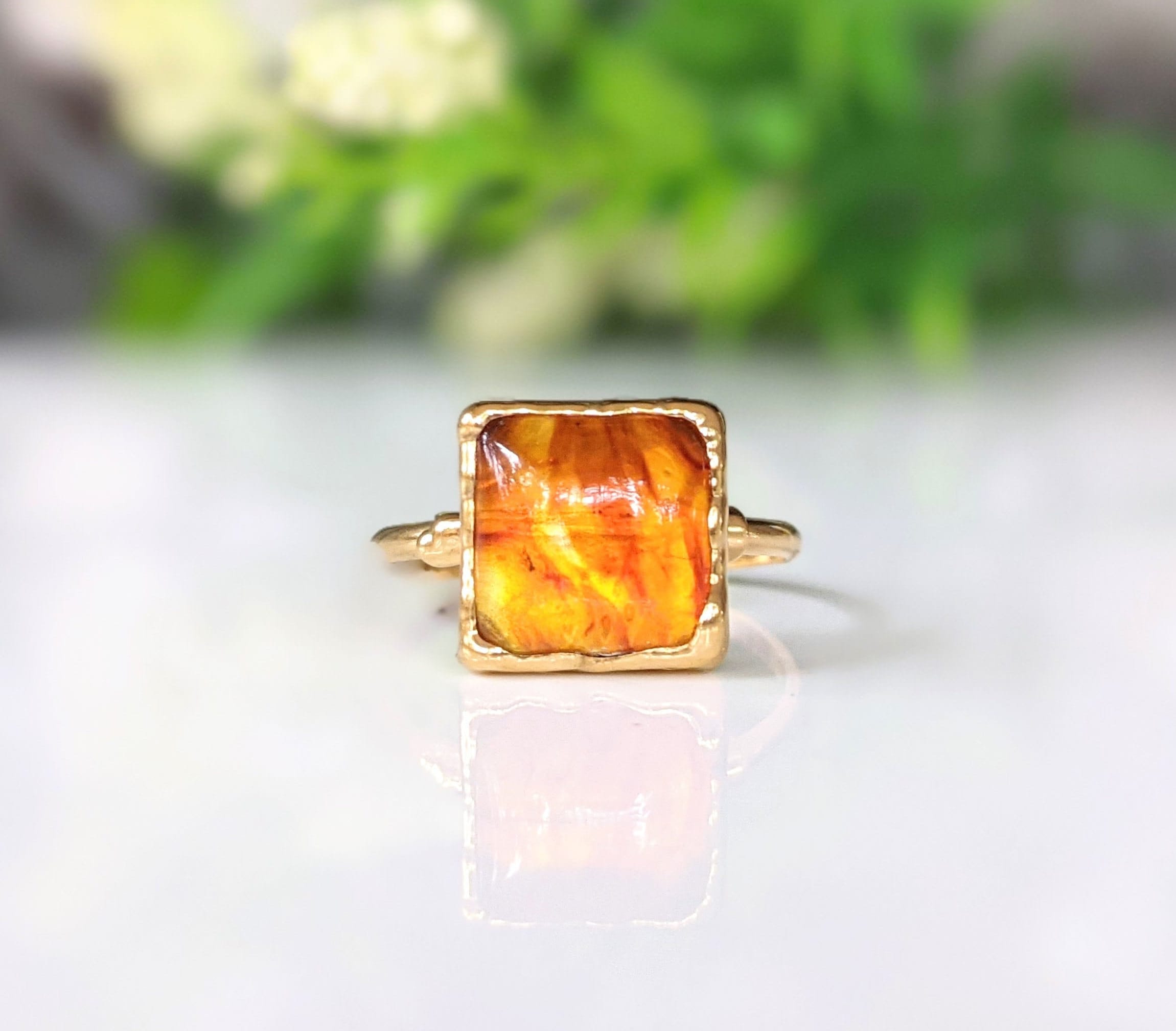 Baltic Amber Ring, Gold Cocktail Ring, Amber Jewelry, Square Stone Ring, Statement Ring, Unique Gift For Her, Girlfriend Gift, Gift For Mom Baltic Amber Ring, Gold Cocktail Ring, Amber Jewelry, Square Stone Ring, Statement Ring, Unique Gift For Her, Girlfriend Gift, Gift For Mom