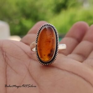 Baltic Amber Ring: Handcrafted Sterling Silver Boho Statement Jewelry
