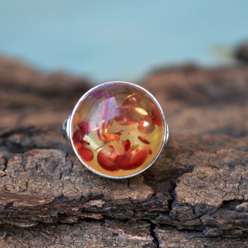 Baltic Amber Ring: Handmade Sterling Silver Bezel, Round Gemstone Baltic Amber Ring: Handmade Sterling Silver Bezel, Round Gemstone