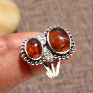 Baltic Amber Sterling Silver Ring: Brown Gemstone Statement Jewelry