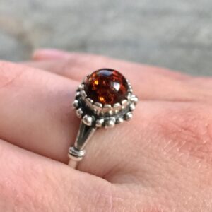 Genuine Amber Ring, Baltic Amber Ring, Boho Silver Ring, Yellow Vintage Ring, Handmade Amber Ring, Orange Flower Ring, Antique Style Ring