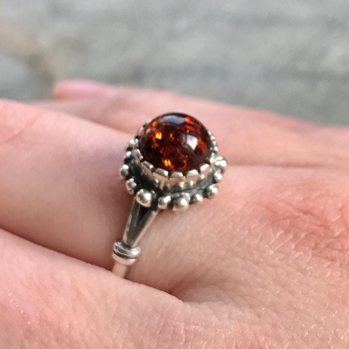 Genuine Amber Ring, Baltic Amber Ring, Boho Silver Ring, Yellow Vintage Ring, Handmade Amber Ring, Orange Flower Ring, Antique Style Ring