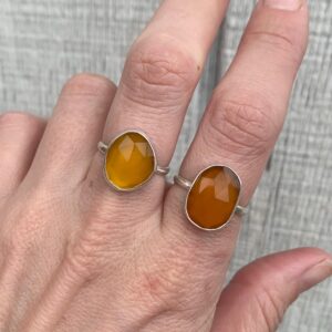 Geometric Faceted Amber Yellow Chalcedony Sterling Silver Ring | Made To Order Ring | Yellow Stone Ring | March Birthstone | Rare Stone Ring