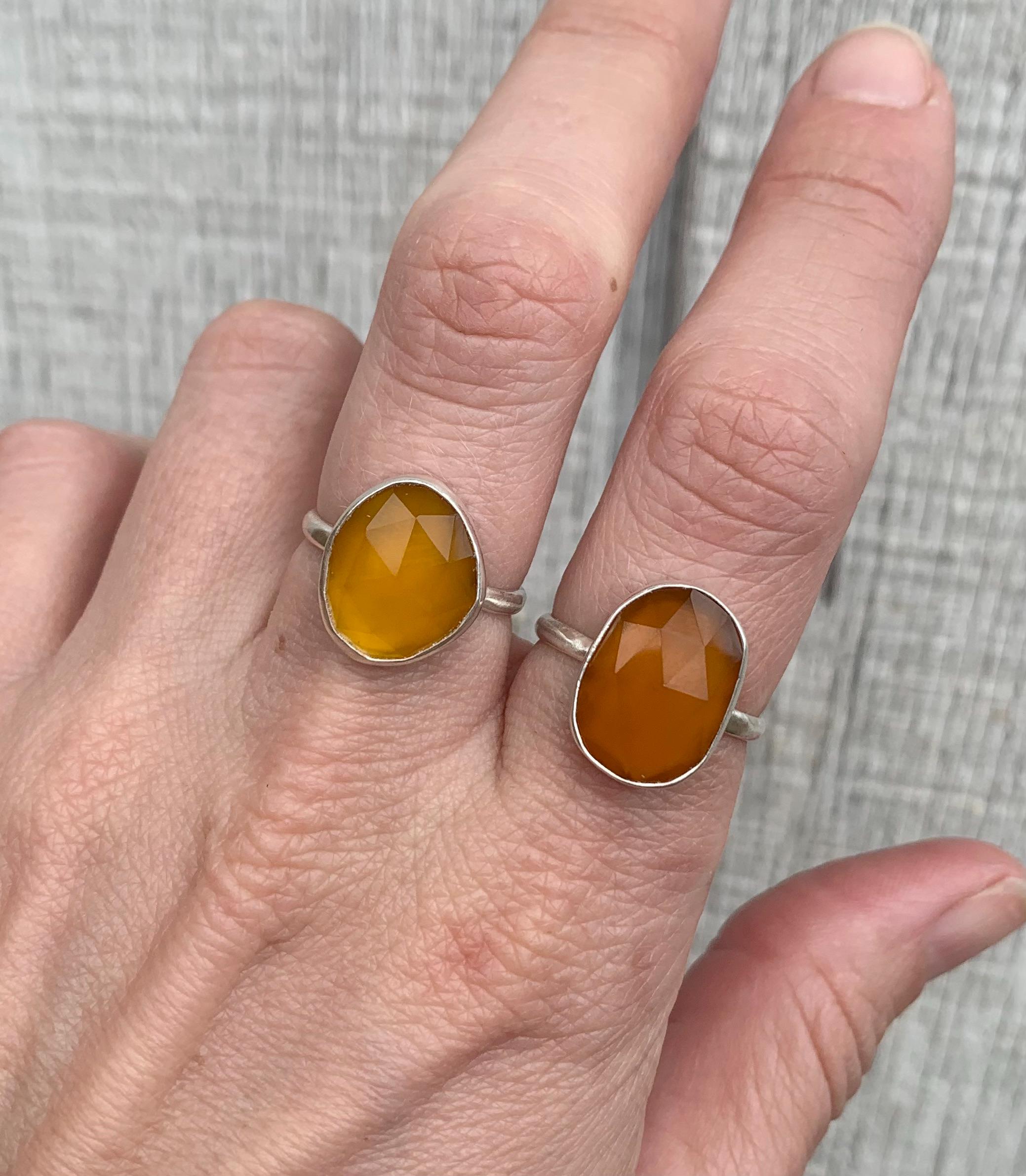 Geometric Faceted Amber Yellow Chalcedony Sterling Silver Ring | Made To Order Ring | Yellow Stone Ring | March Birthstone | Rare Stone Ring
