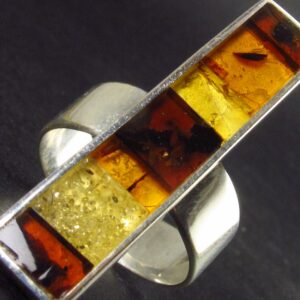 Geometric Modernist Natural Multi Color “rainbow” Baltic Amber 925 Silver Ring - Size 8