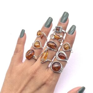 Handmade Baltic Amber Ring: 925 Sterling Silver Gemstone Jewelry