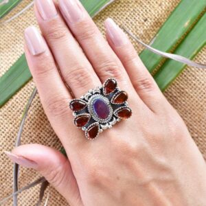 Handmade Amber & Sterling Silver Adjustable Ring