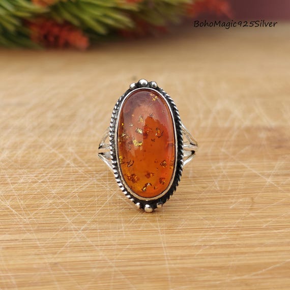 Handmade Sterling Silver Baltic Amber Ring: Bohemian Statement Jewelry Handmade Sterling Silver Baltic Amber Ring: Bohemian Statement Jewelry