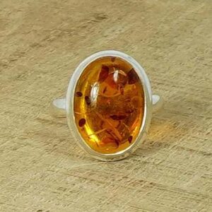 Handmade Yellow Amber Ring, Oval Gemstone, 925 Sterling Silver