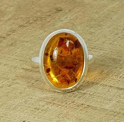 Handmade Yellow Amber Ring, Oval Gemstone, 925 Sterling Silver