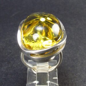 Large Natural Green Baltic Amber Oval Shaped 925 Silver Ring - 13.8 Grams - Size Adjustable