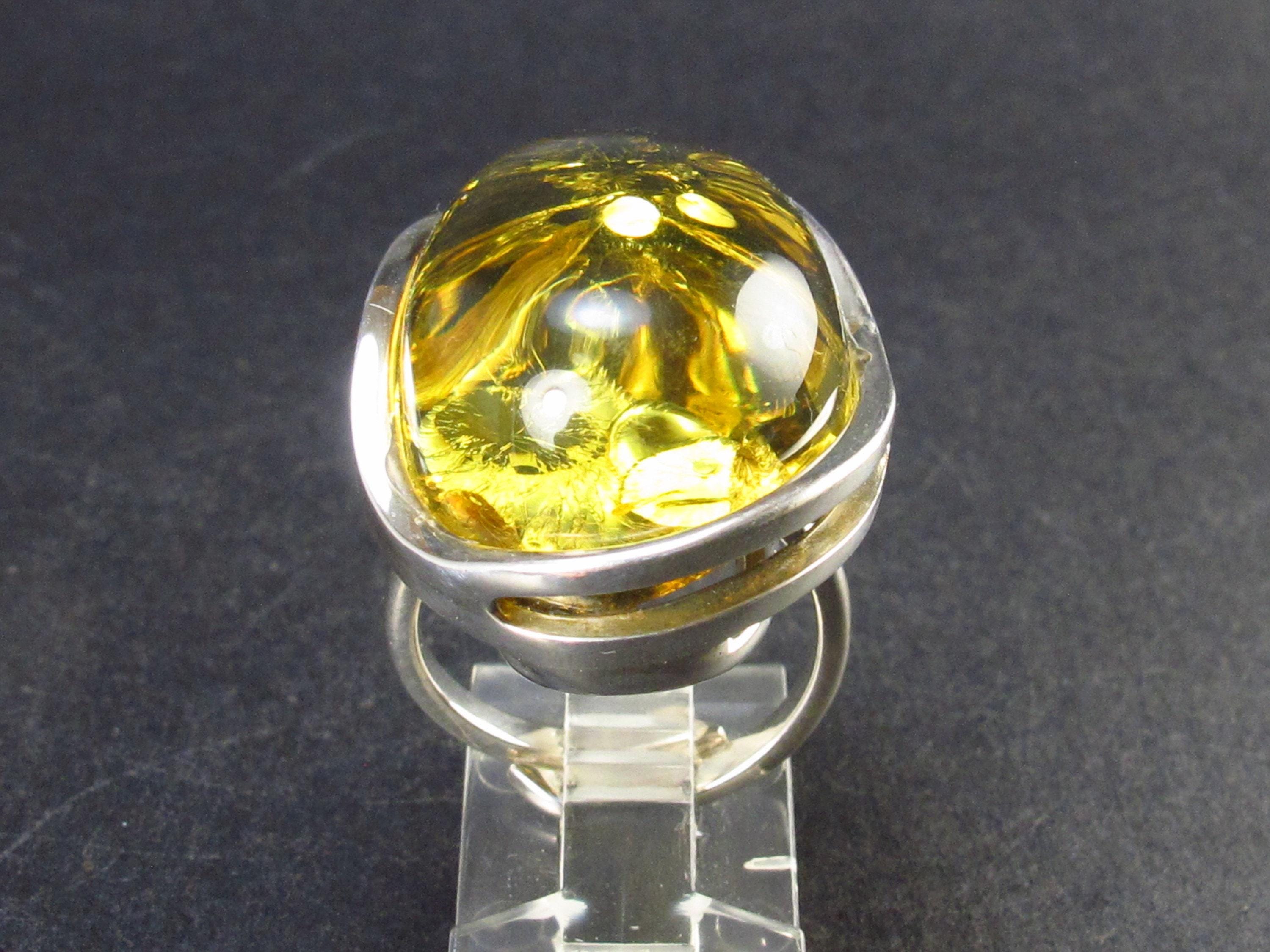 Large Natural Green Baltic Amber Oval Shaped 925 Silver Ring - 13.8 Grams - Size Adjustable Large Natural Green Baltic Amber Oval Shaped 925 Silver Ring - 13.8 Grams - Size Adjustable