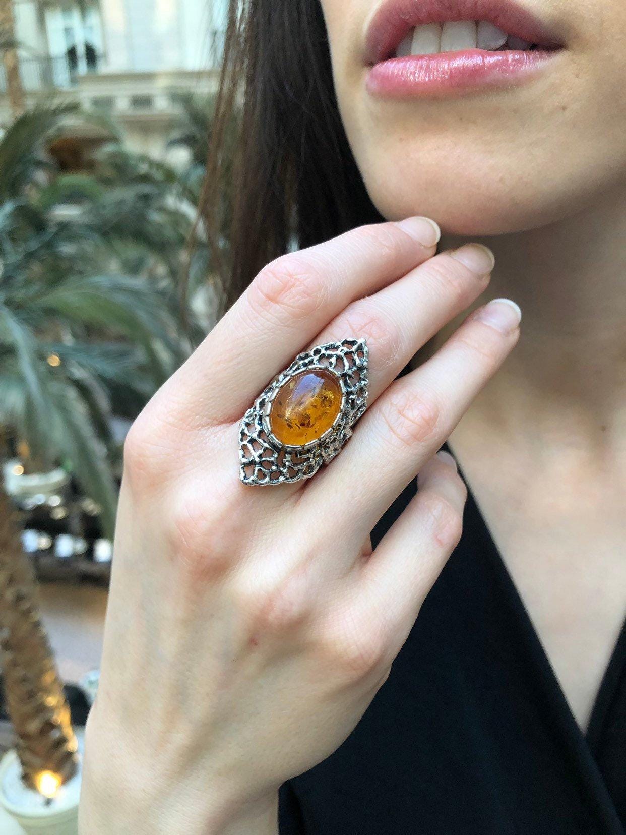 Large Amber Ring, Natural Amber Ring, Statement Ring, Vintage Ring, Long Ring, Yellow Ring, Artistic Ring, Bohemian Ring, Solid Silver Ring Large Amber Ring, Natural Amber Ring, Statement Ring, Vintage Ring, Long Ring, Yellow Ring, Artistic Ring, Bohemian Ring, Solid Silver Ring