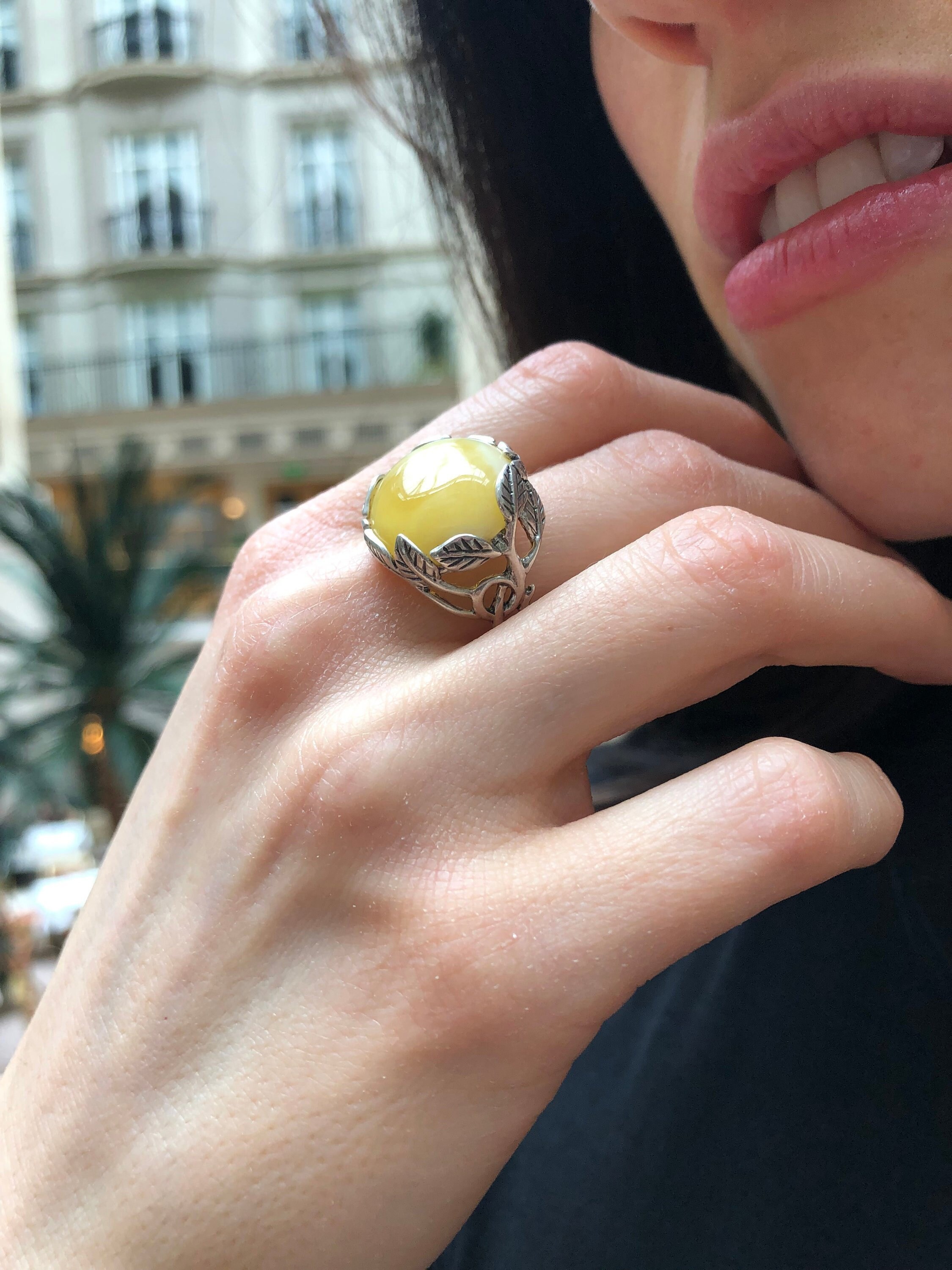 Milky Amber Ring, Natural Amber Ring, Statement Ring, Yellow Ring, Leaf Ring, Artistic Ring, Flower Ring, Taurus Ring, Solid Silver Ring Milky Amber Ring, Natural Amber Ring, Statement Ring, Yellow Ring, Leaf Ring, Artistic Ring, Flower Ring, Taurus Ring, Solid Silver Ring